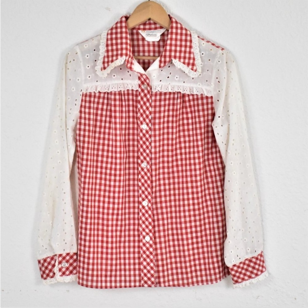 VINTAGE Gingham & Eyelet Blouse